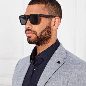 Burberry BE4458U 346487 Square Sunglasses Black Frame, Dark Grey Lenses